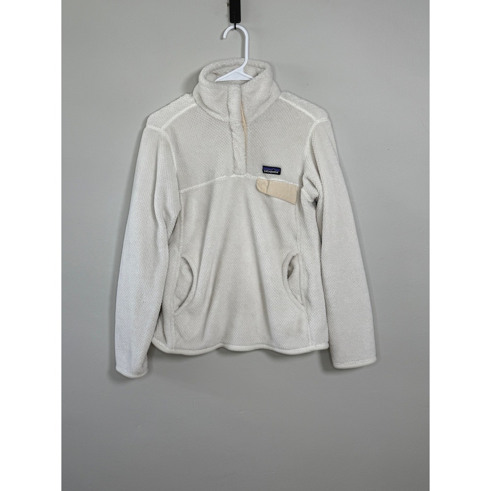 Patagonia Re-Tool Snap-T Pullover Women M Cream/White Polartec High-Pile Fleece